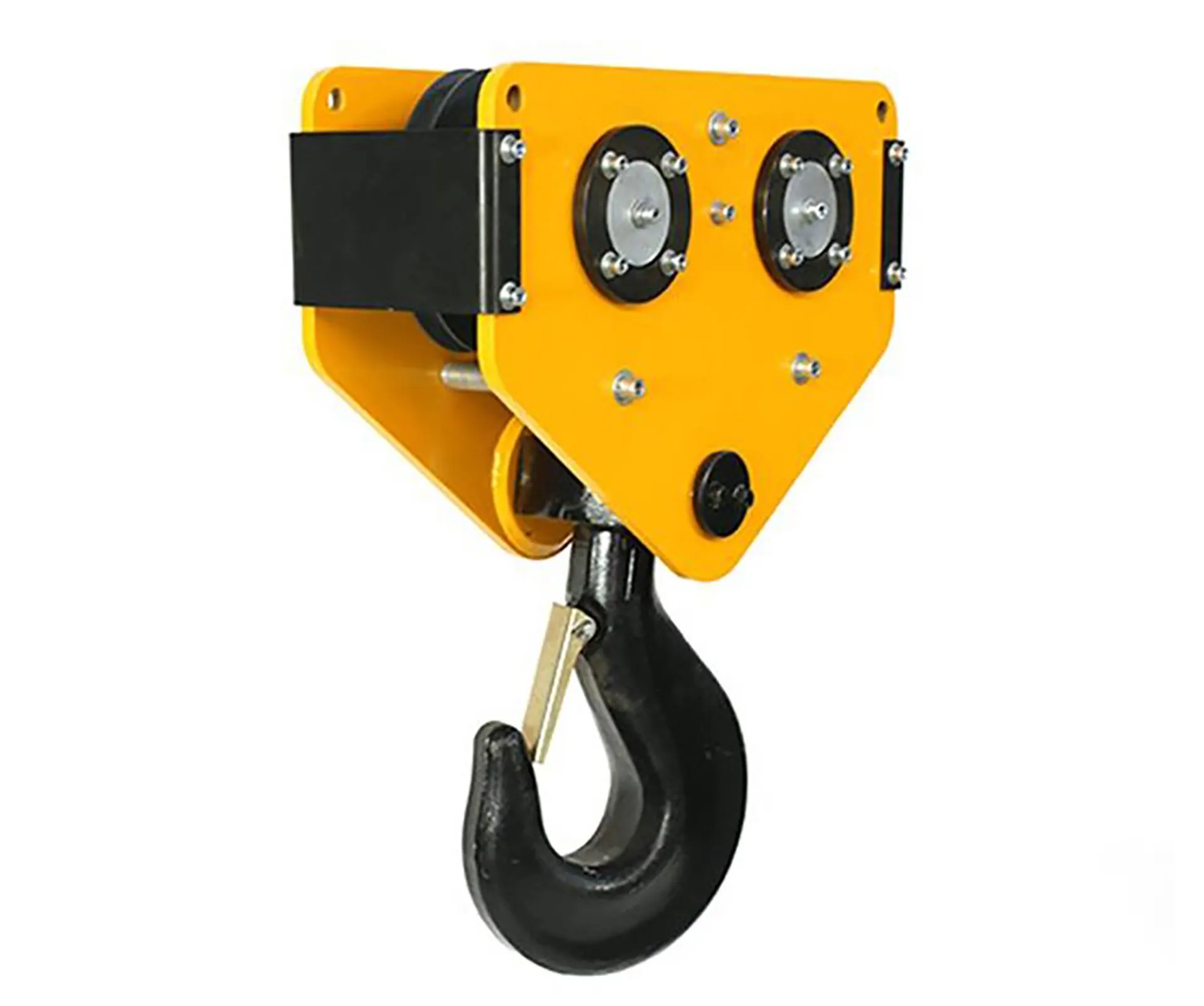 Crane hook block with forged hook, sheaves and safety latch