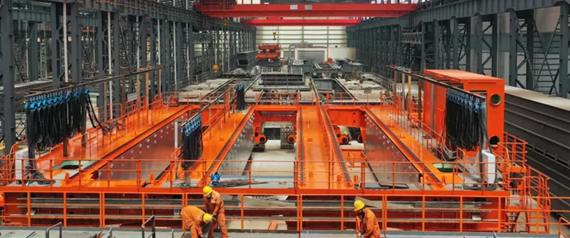 Crane box girders being fabricated and assembled on the shop floor